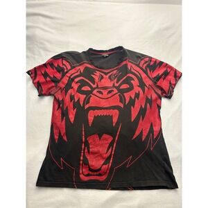 Imperious Mens XL T-Shirt Black Red Roaring Bear Graphic Streetwear Cotton Tee